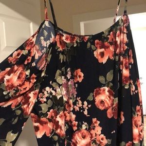 Off the shoulder navy floral shirt